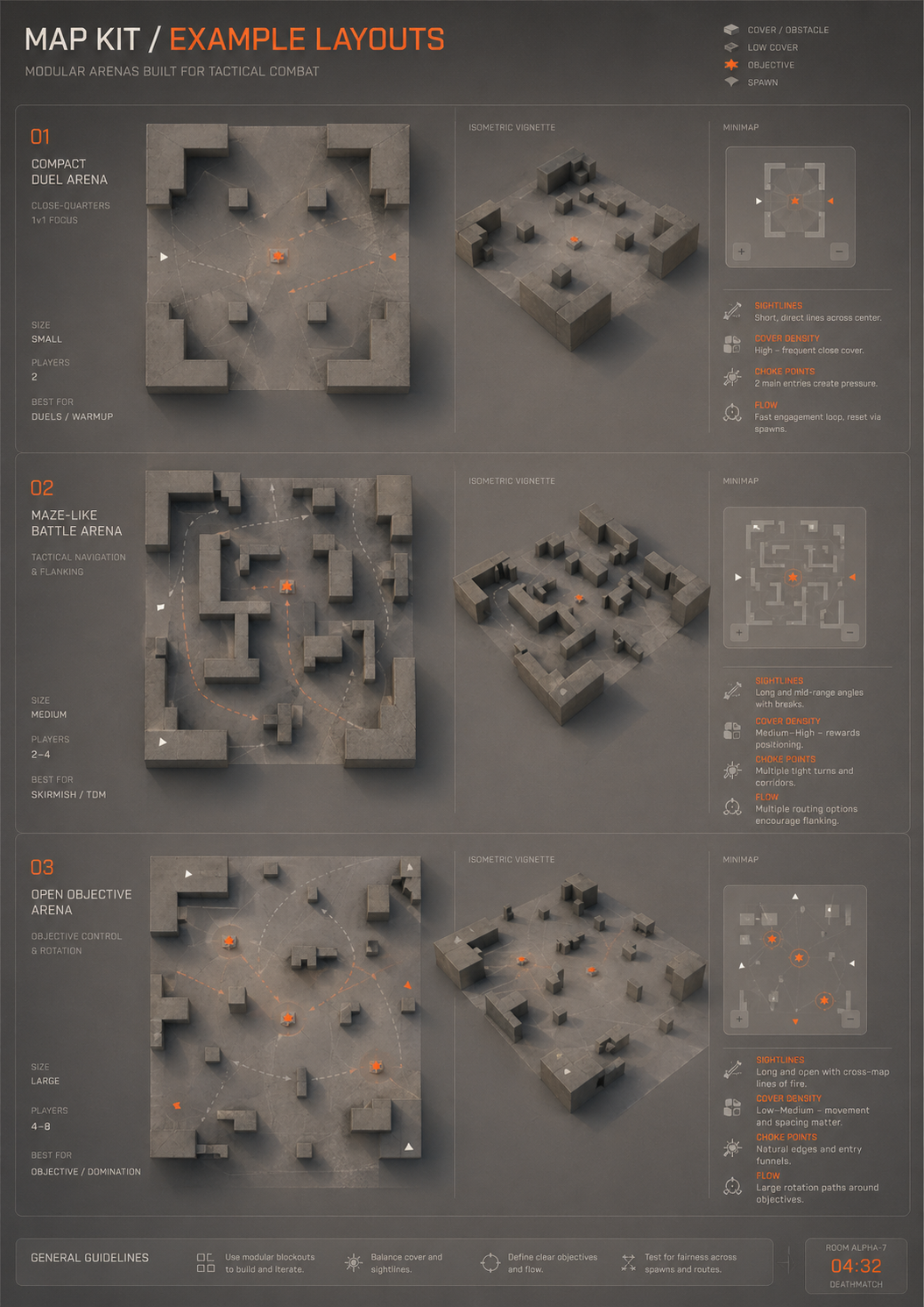 Alpha-7 modular arena design layouts
